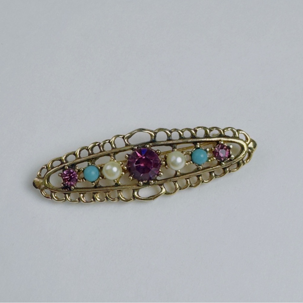 Vintage Emmons Filigree Rhinestone Brooch